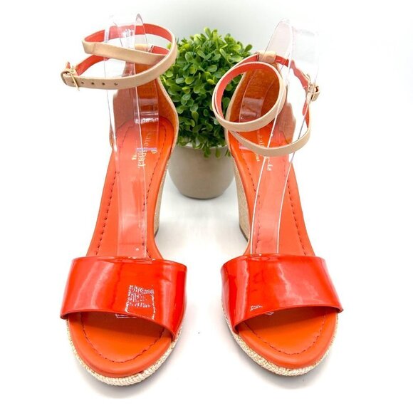 KATE SPADE ORANGE LEATHER ESPADRILLE WEDGE SANDALS HEELS - 7.5 - Picture 3 of 10